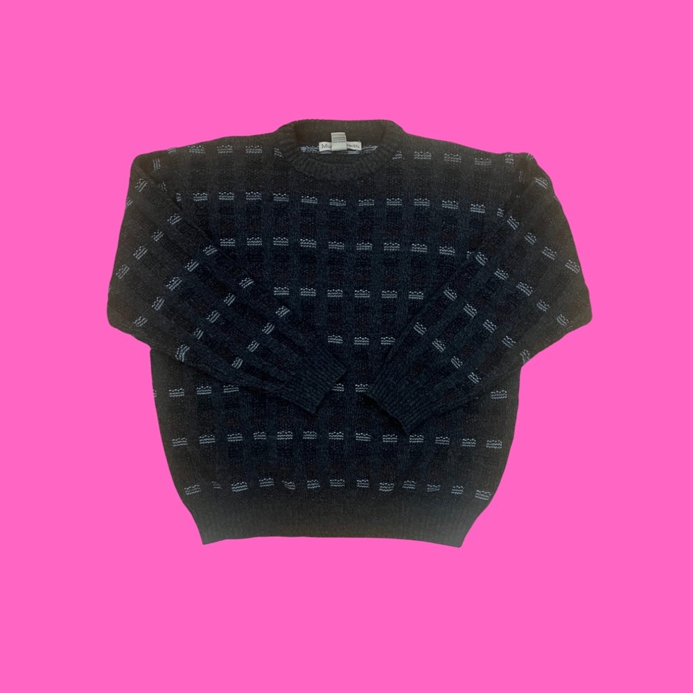 Vintage Munsingwear Knit Sweater Size Large – Black/Blue Geometric Pattern